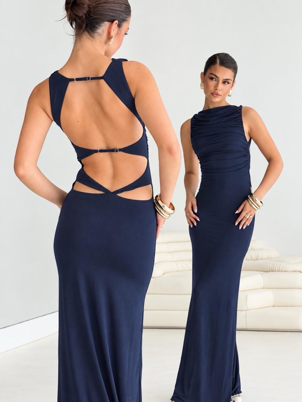 Princess Polly Navy Ruched Backless Maxi Gown